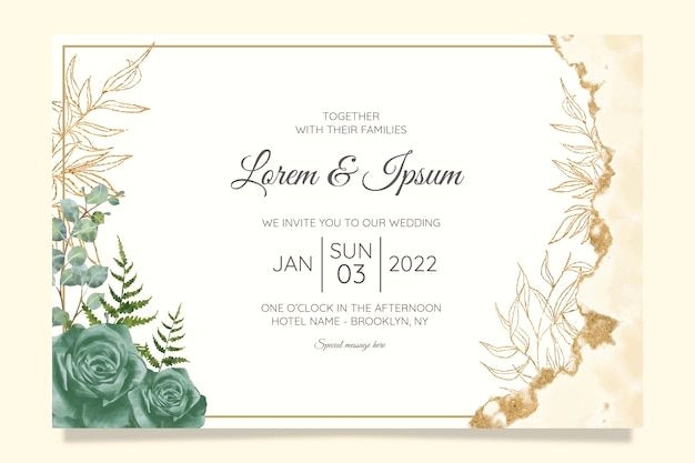 Elegant Watercolor Wedding Invitations with Gold Foil