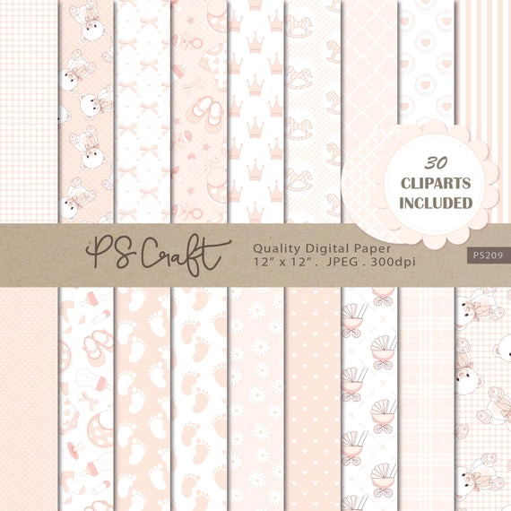 Soft Pink Baby Shower Digital Papers