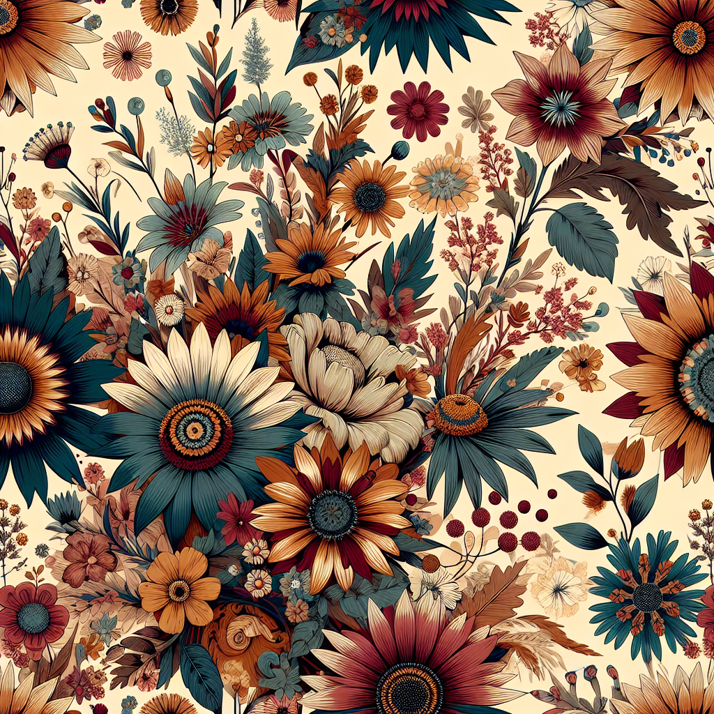 Printable Boho Flower Scrapbook Papers: Whimsical Wildflower Designs