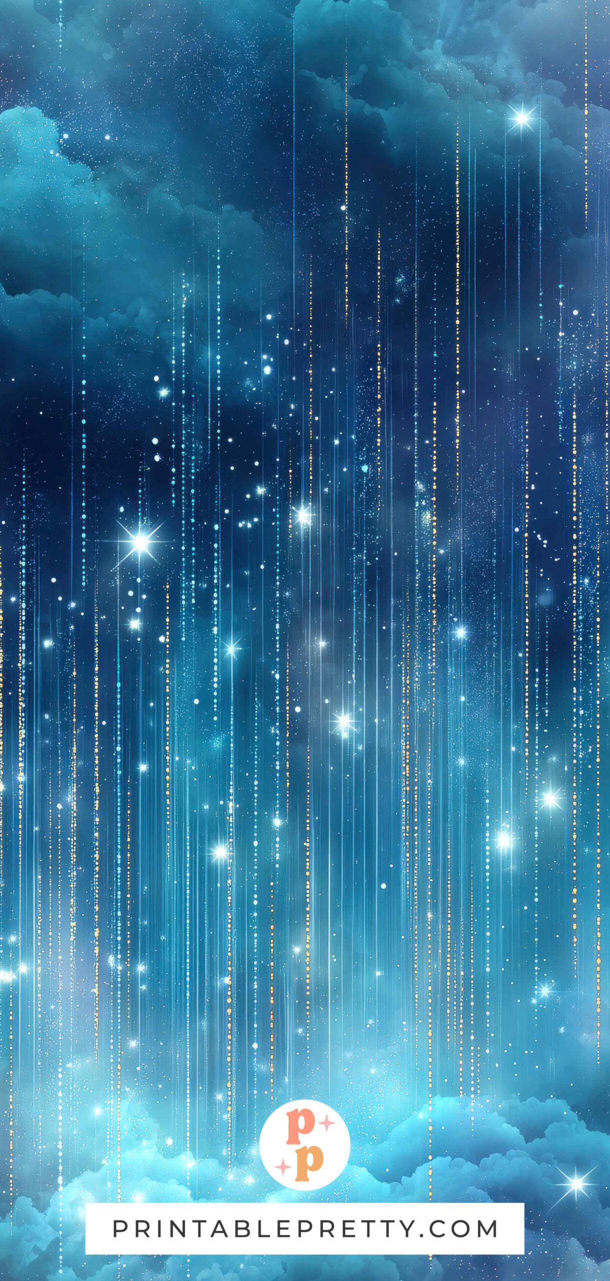 Starry Night Sky Digital Print, Seamless Blue Nebula Background