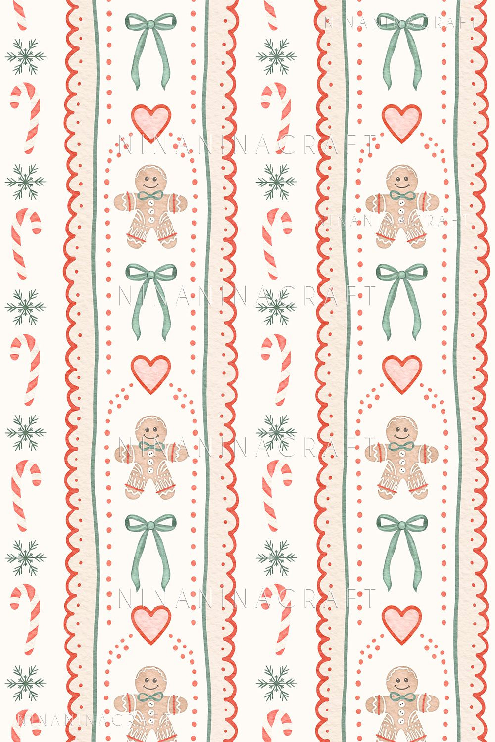 Sweet Christmas Magic: Gingerbread Man Patterns in Lacy Stripes