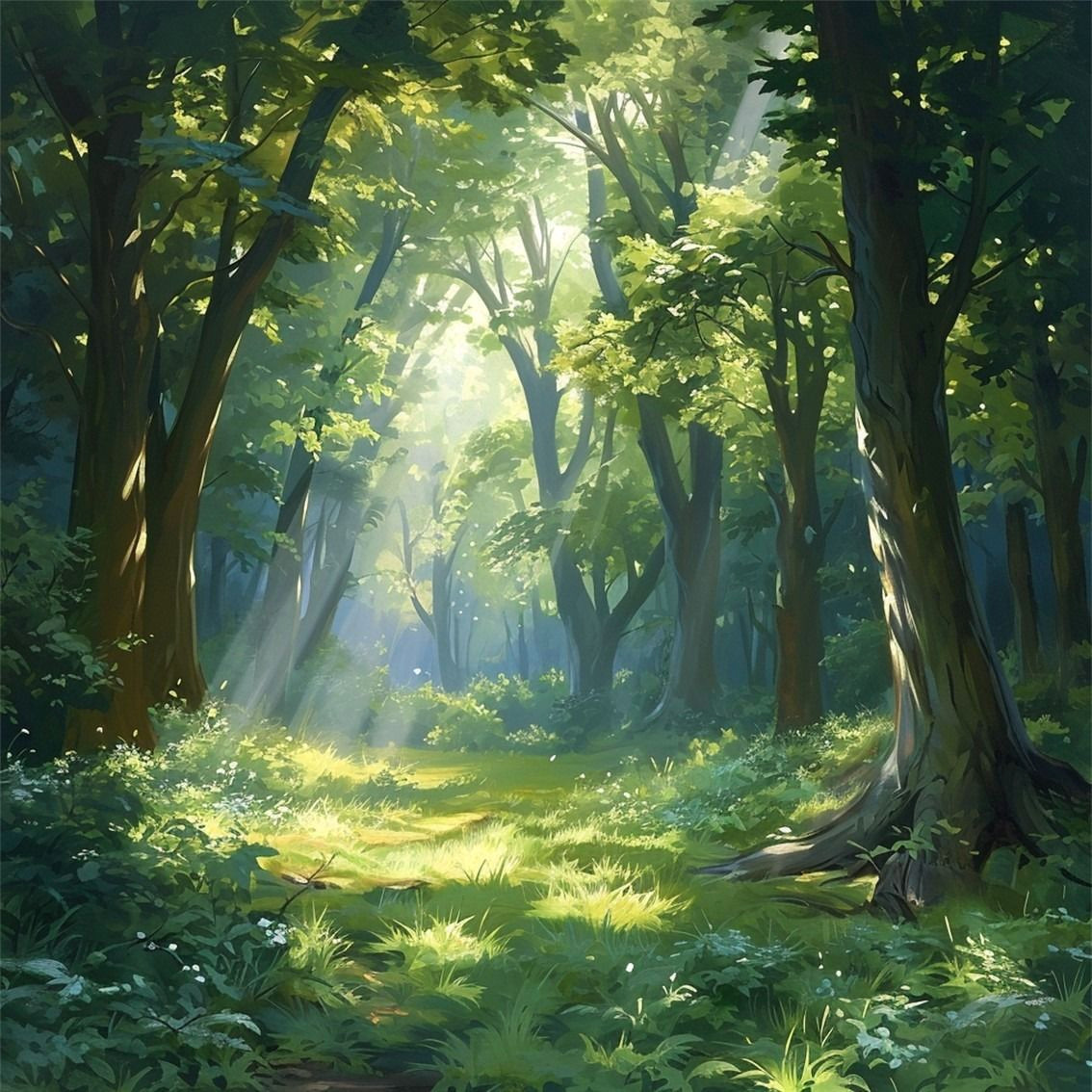 Bathing in Sunlight Amidst a Lush Forest Glade