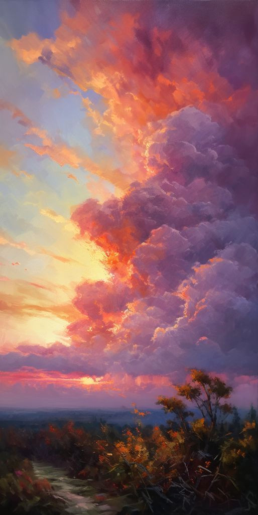 Dramatic Sunset Clouds in Oil Masterpiece