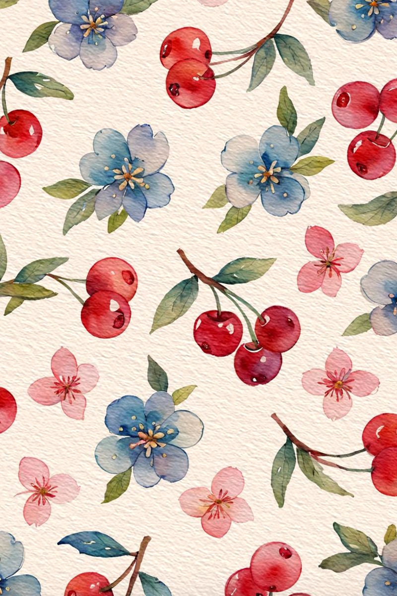 Cherry Floral Watercolor Wallpaper
