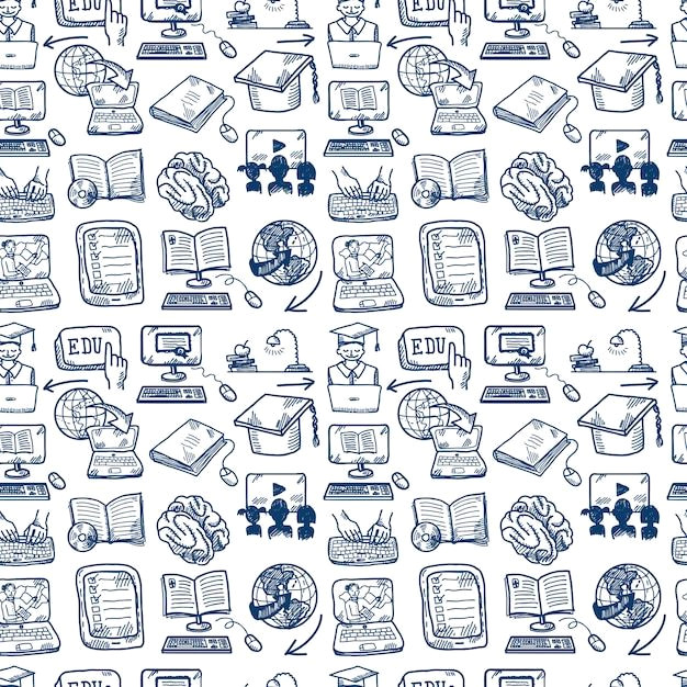 Seamless Education Doodle Patterns Free