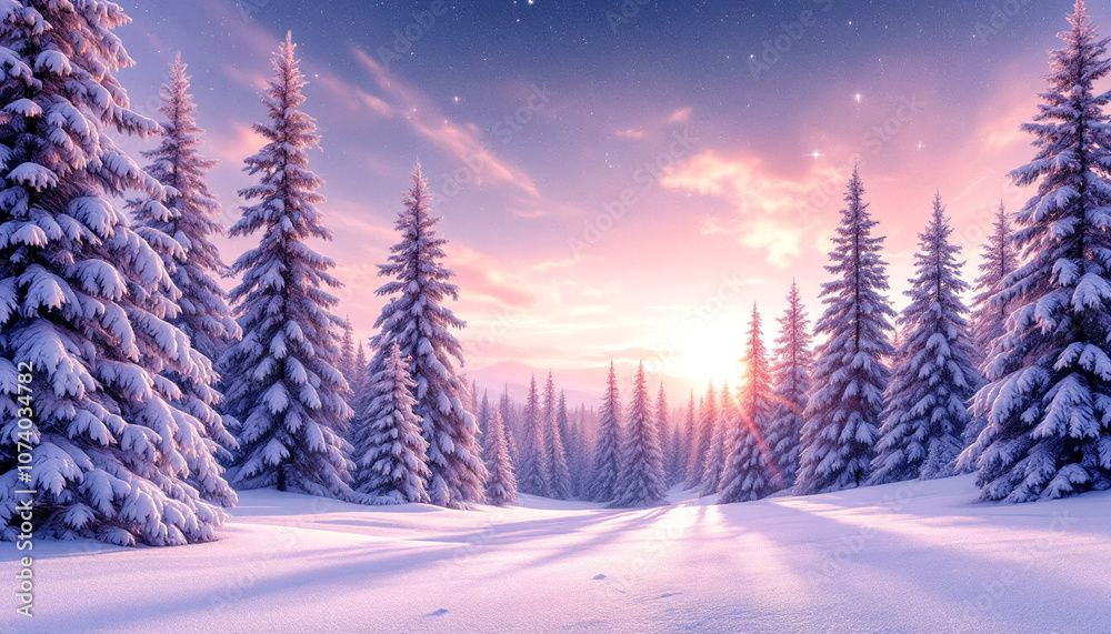 Winter Serenity: Snowy Forest Under the Starry Night Sky