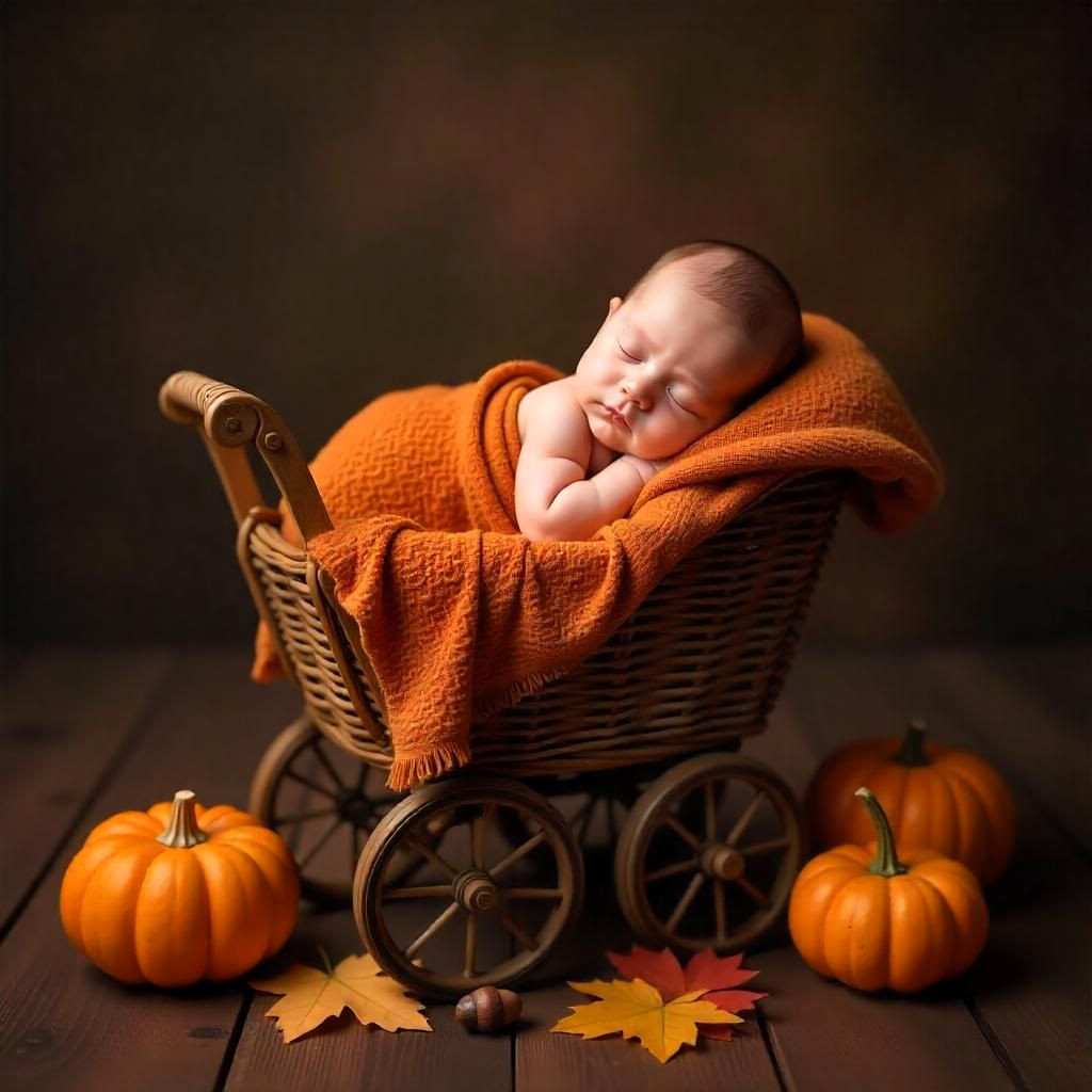 Autumn Newborn Scene: Cozy Fall Backdrops & Pumpkin Composite Ideas