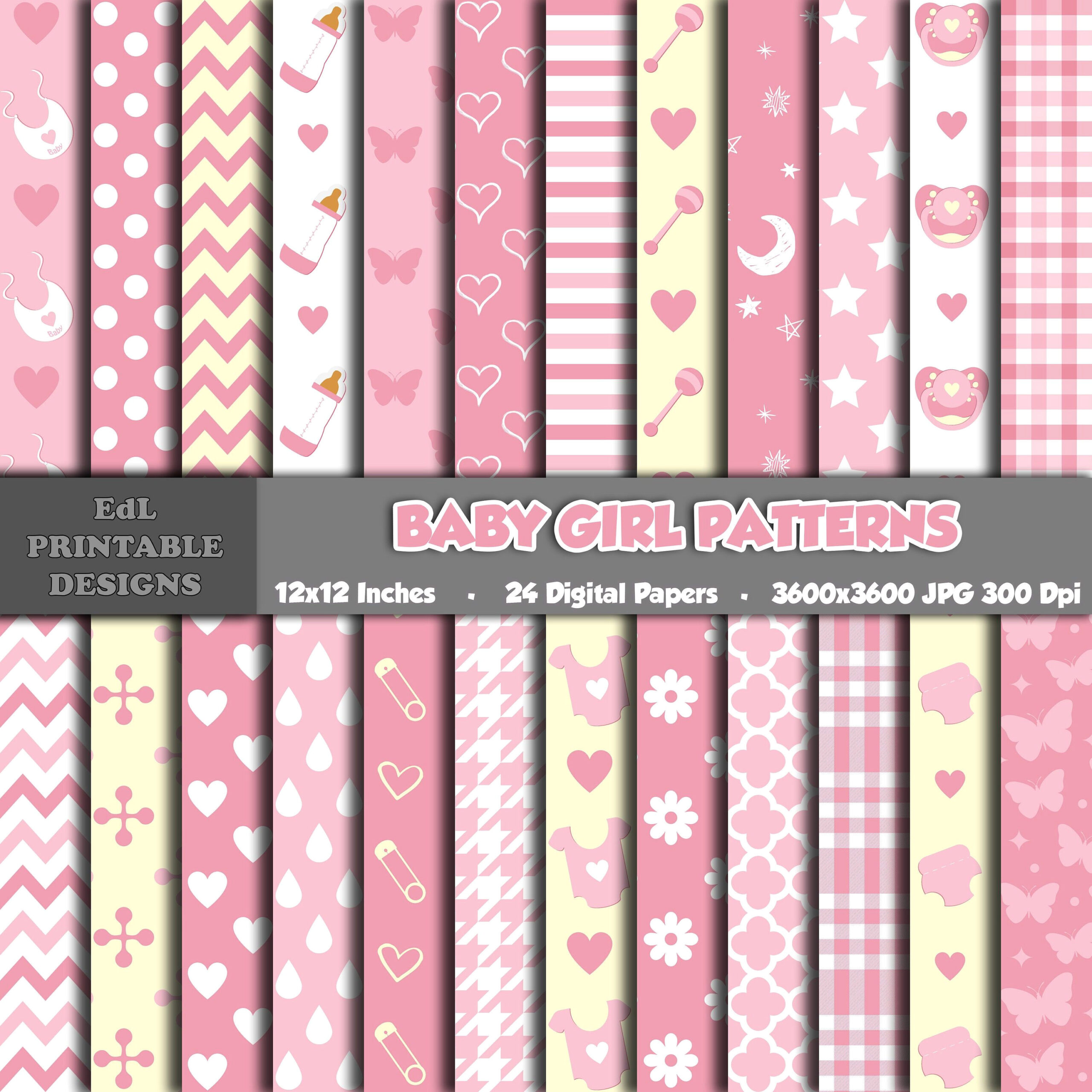 Cute Pink Digital Scrapbooking Essentials (24 Sheets)
