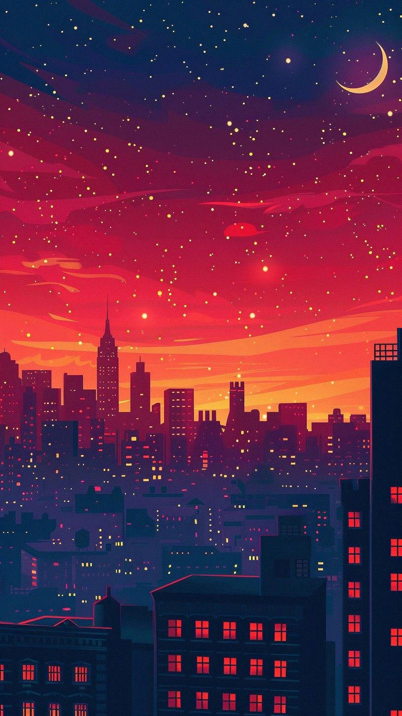 Epic Skyline Under a Blood Moon