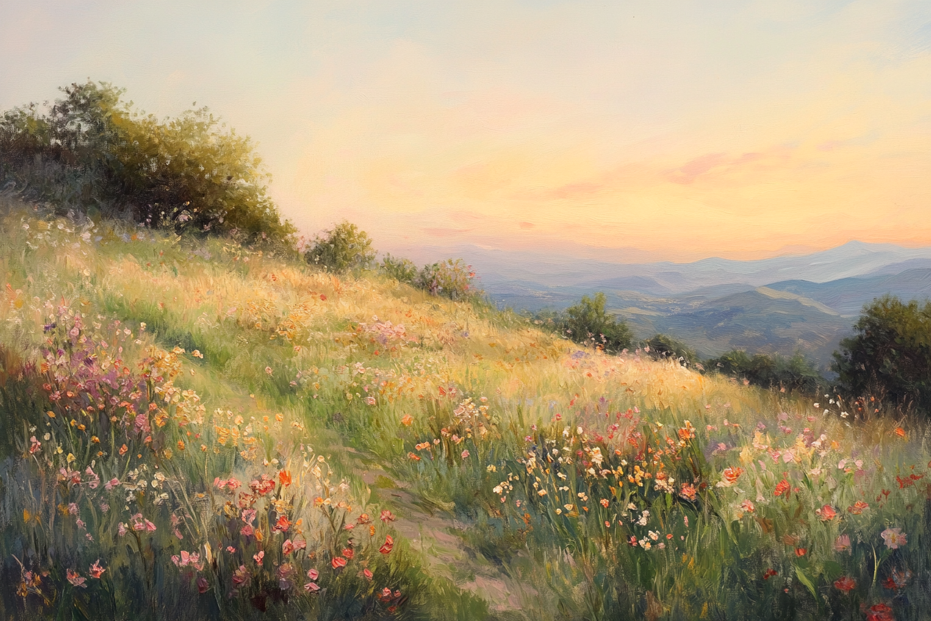 Breathe in Serenity: Sunset Meadow Art Prints for Cozy Cottage Decor