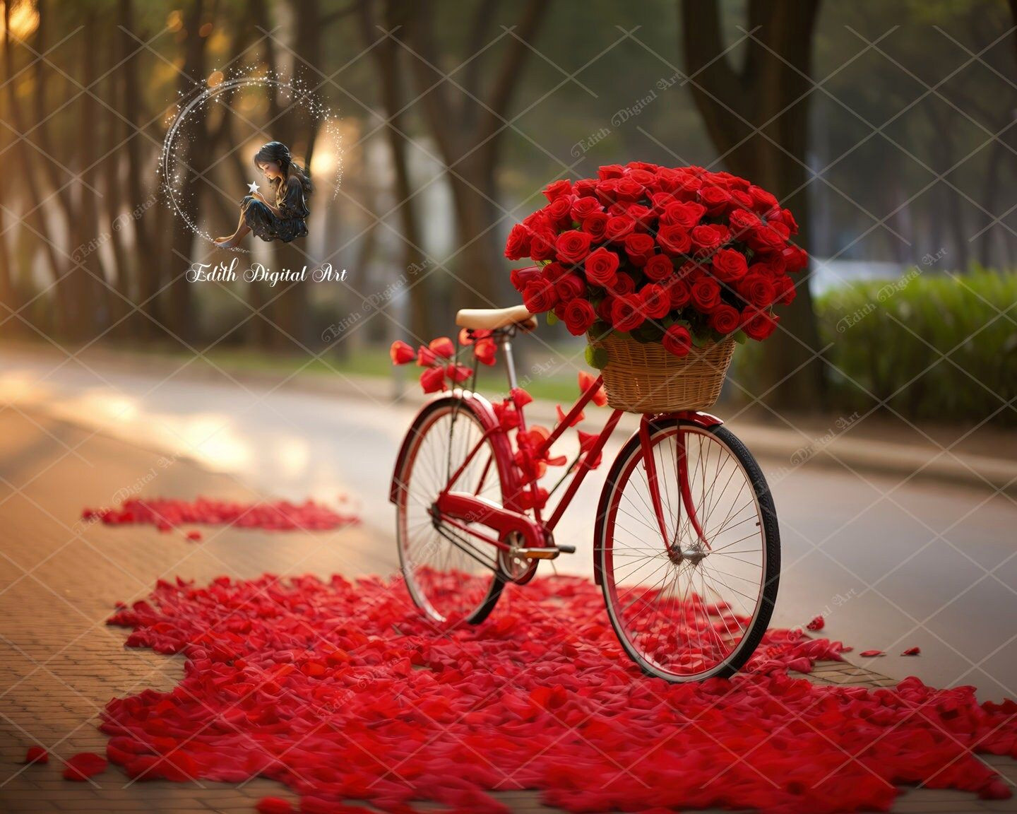 Romantic Red Rose Bike Background for Adorable Valentine’s Photos