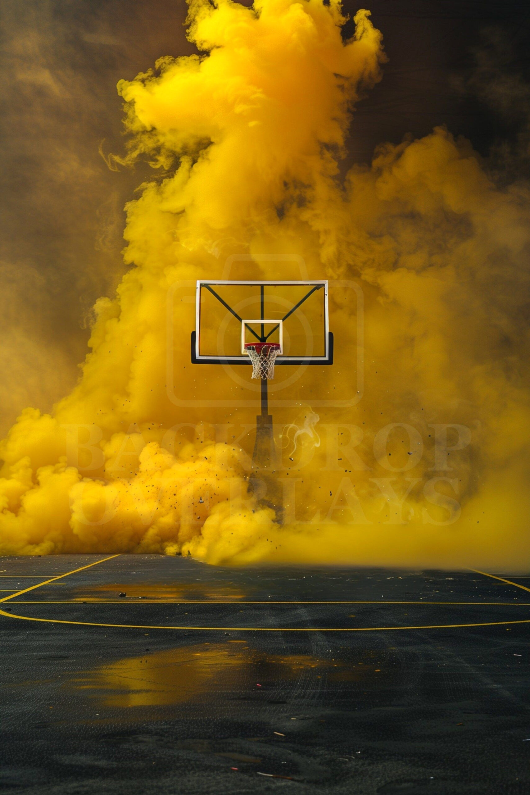 Smoky Court: Yellow Basketball Backdrop for Epic Sports Photos