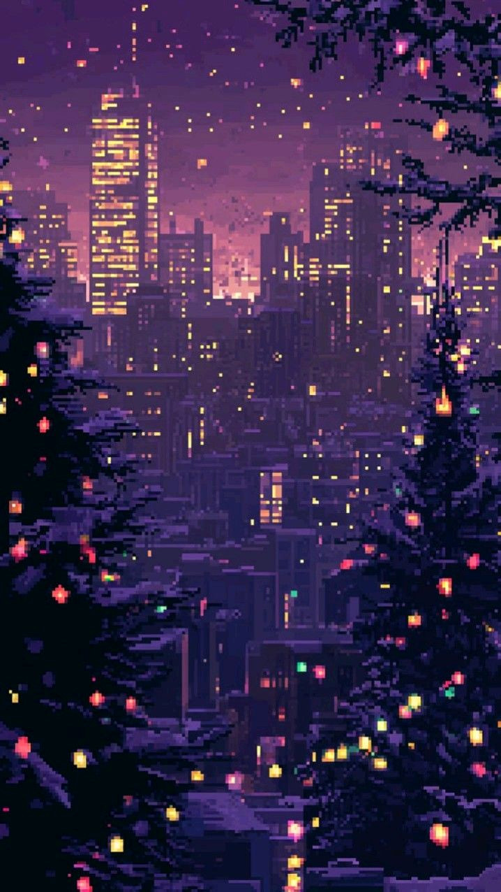 Vibrant Purple Christmas Cityscape