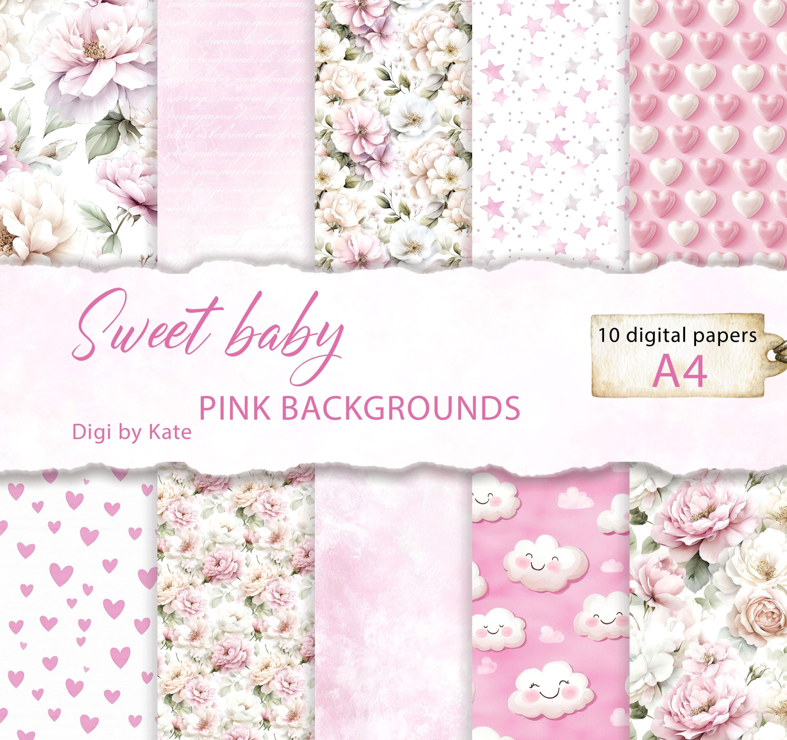 Soft Pastel Backgrounds for Scrapbooks & Journals (10 JPG Pages)