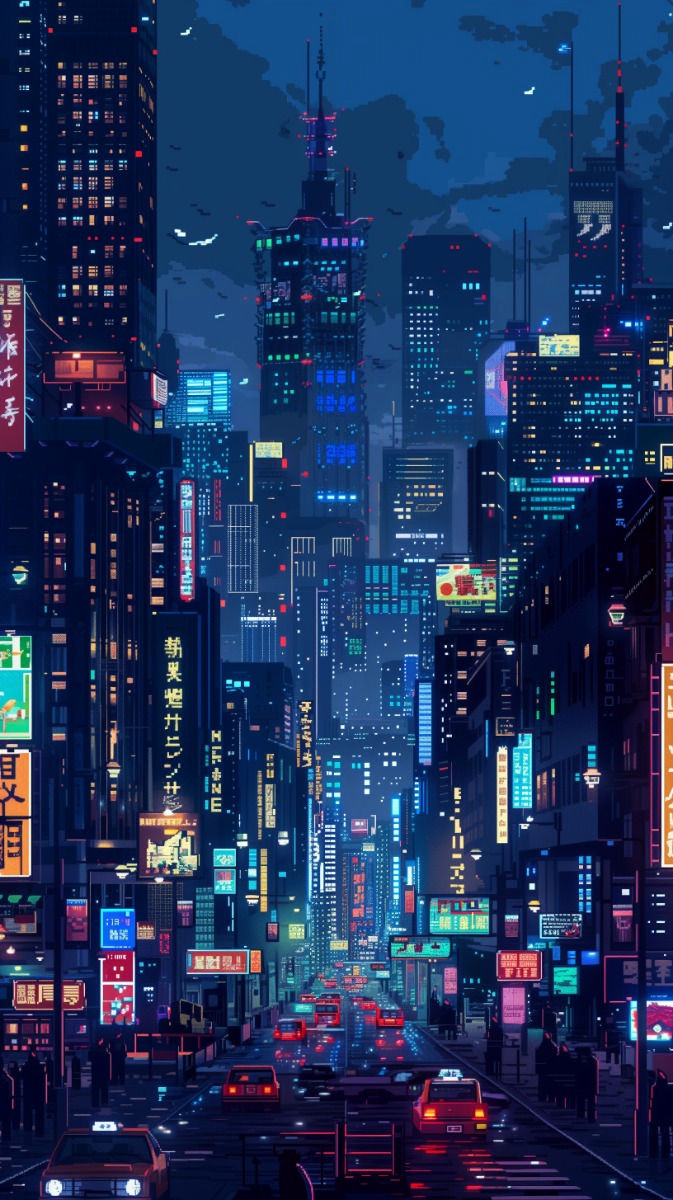 Vibrant Cityscape Pixel Art Wallpaper