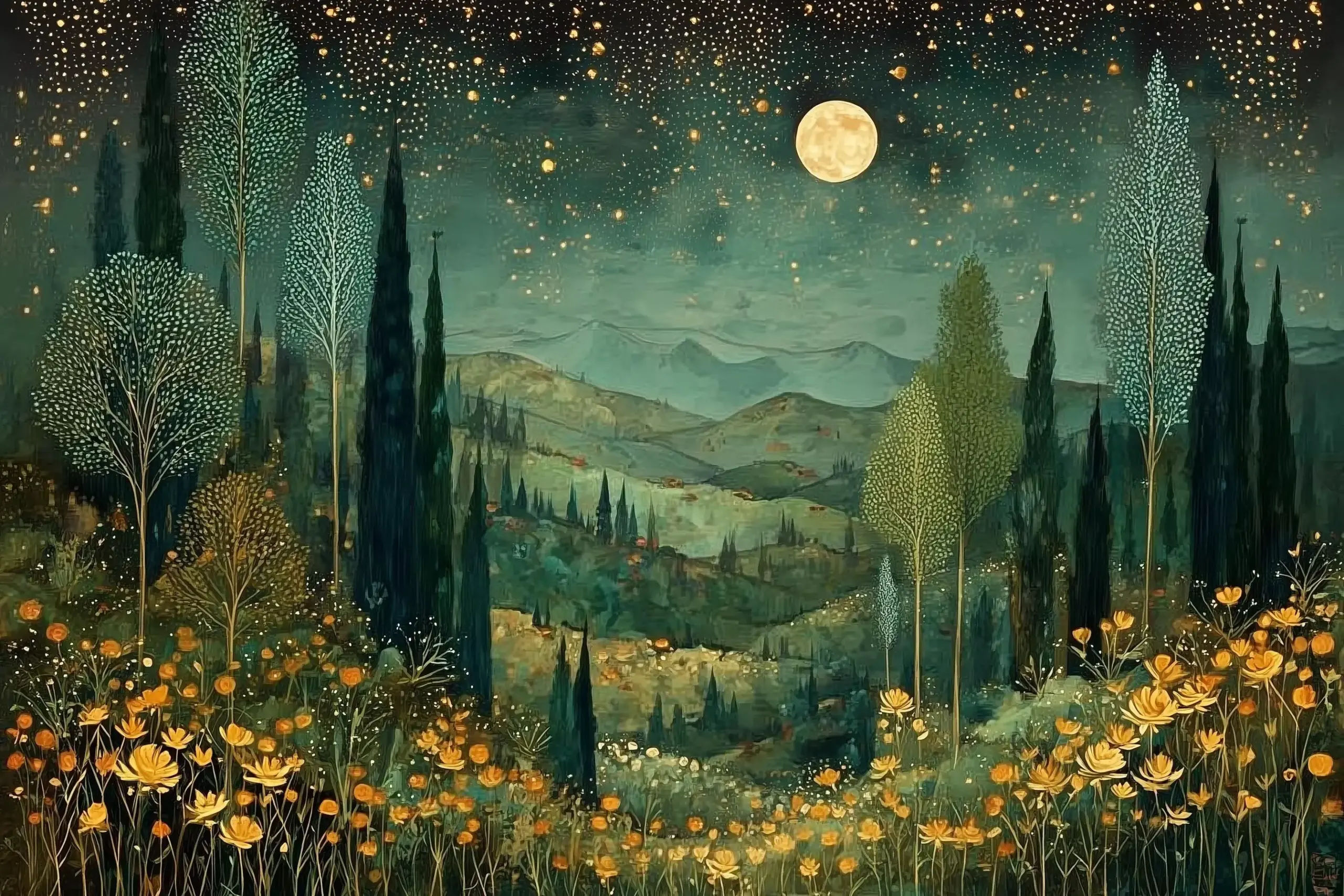 Elegant Gustav Klimt-Inspired Italy Cypress Florals for Beautiful Home Decor