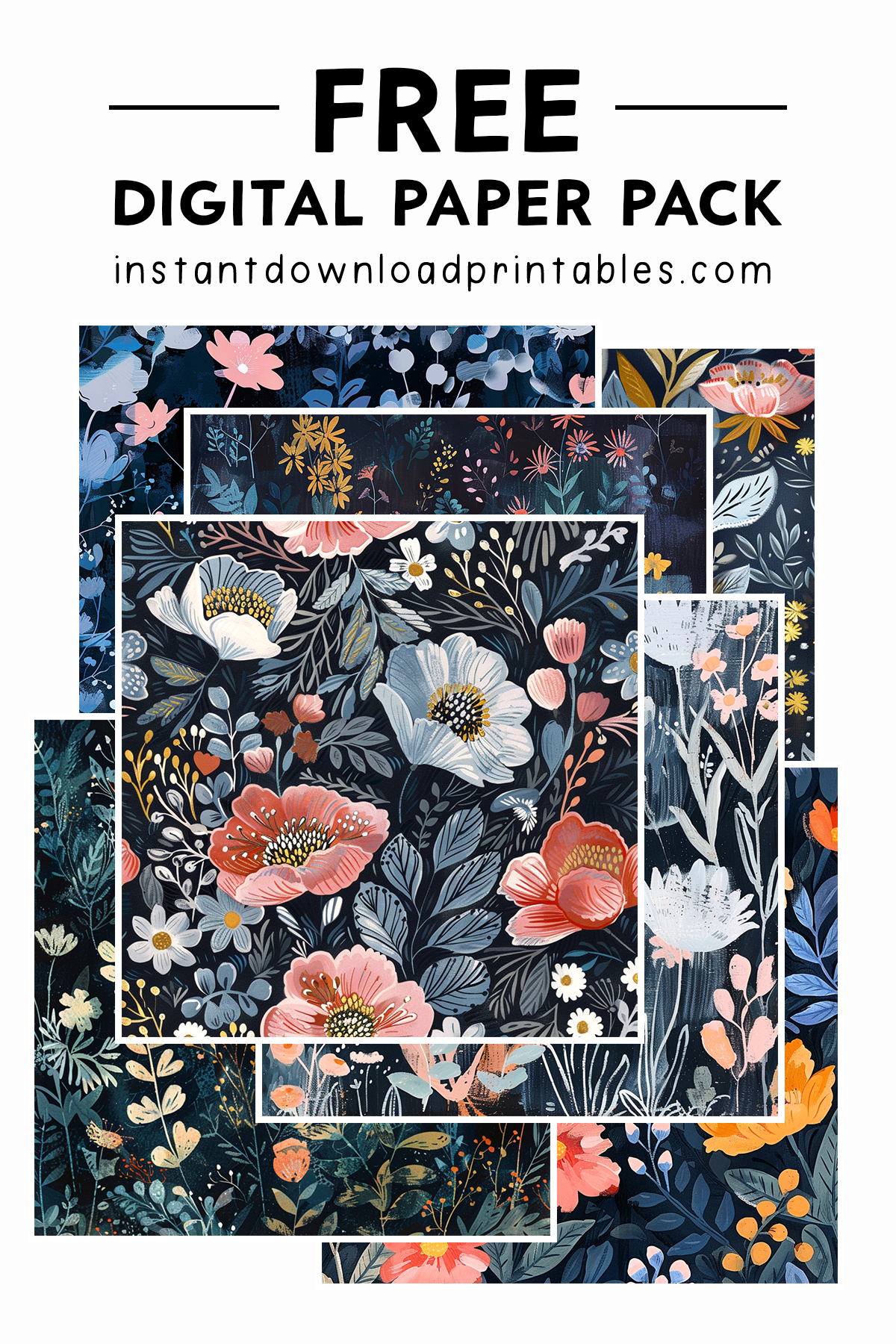 Dark Florals Digital Paper Pack — Free Instant Download for DIY Crafts