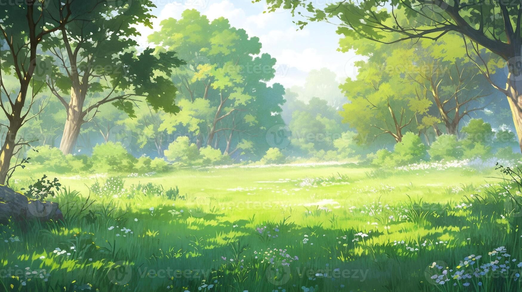 Green Meadow Serenity: Sunny Countryside Background