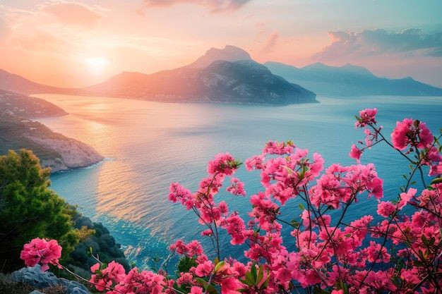 Breathtaking Garden Oasis Amidst Mountains and Sea