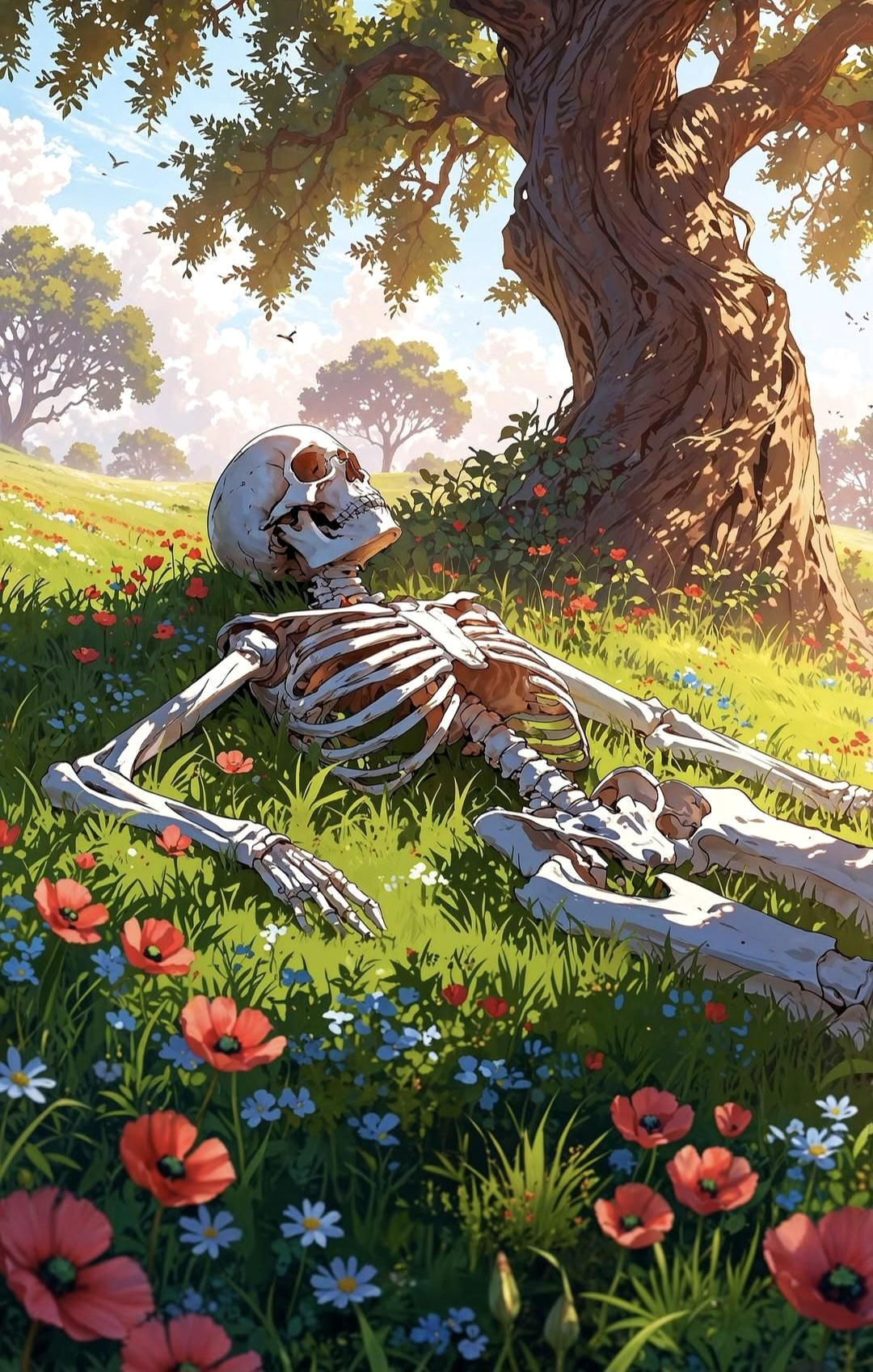 Vibrant Skeleton in a Serene Haven