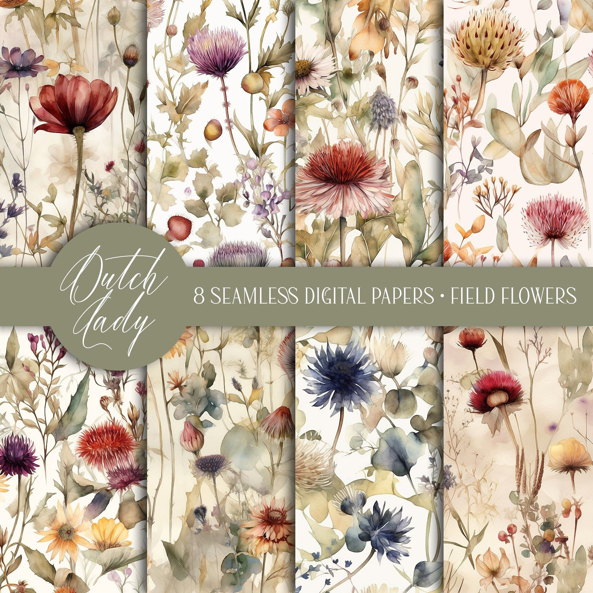 Seamless Botanical Watercolor Papers (Instant Download)