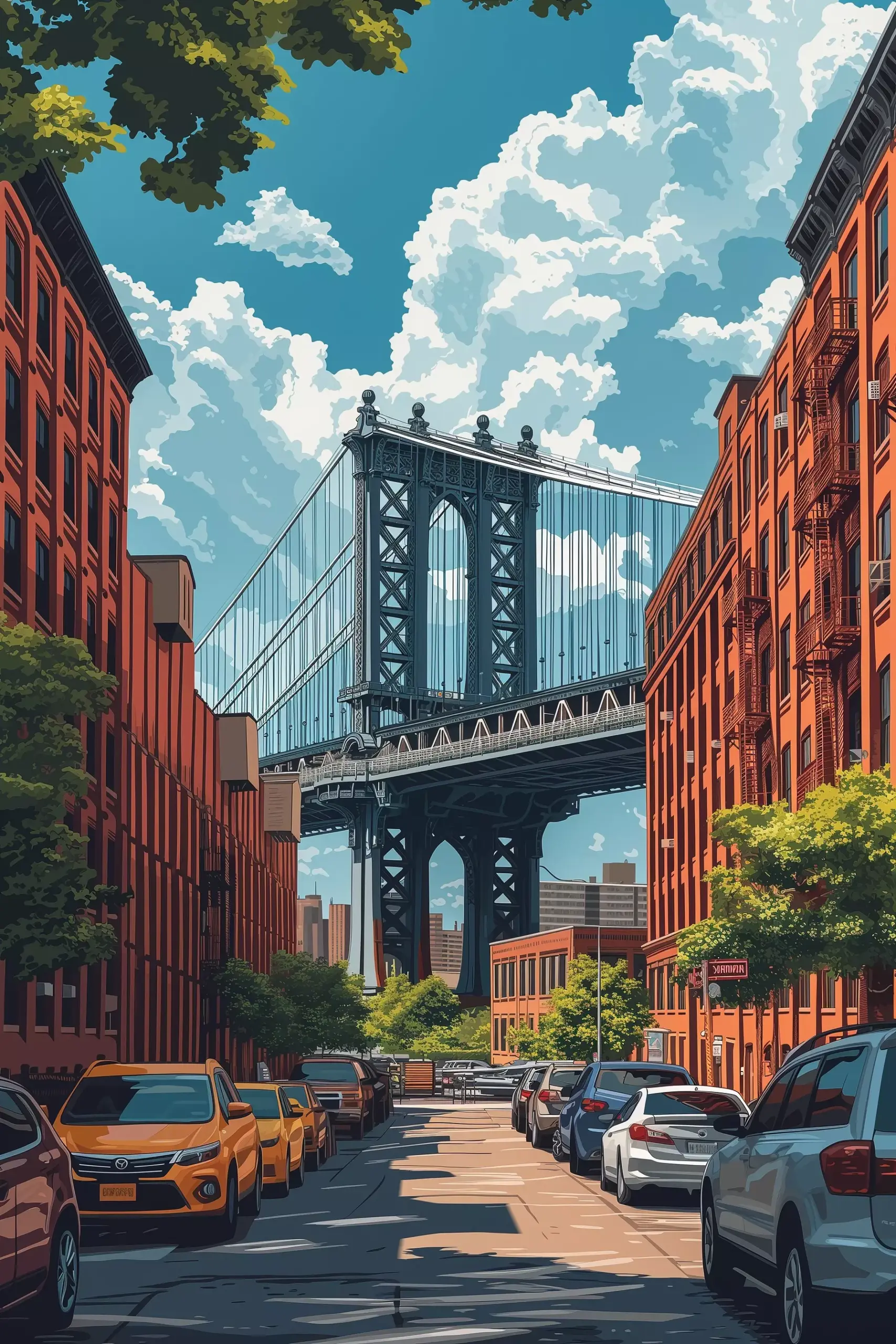 Vibrant Bridge Over Bustling City Streets