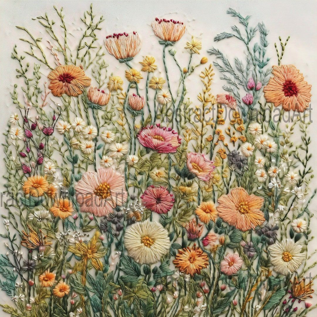 Free Digital Wildflower Background: Instant Embroidery Designs for Spring