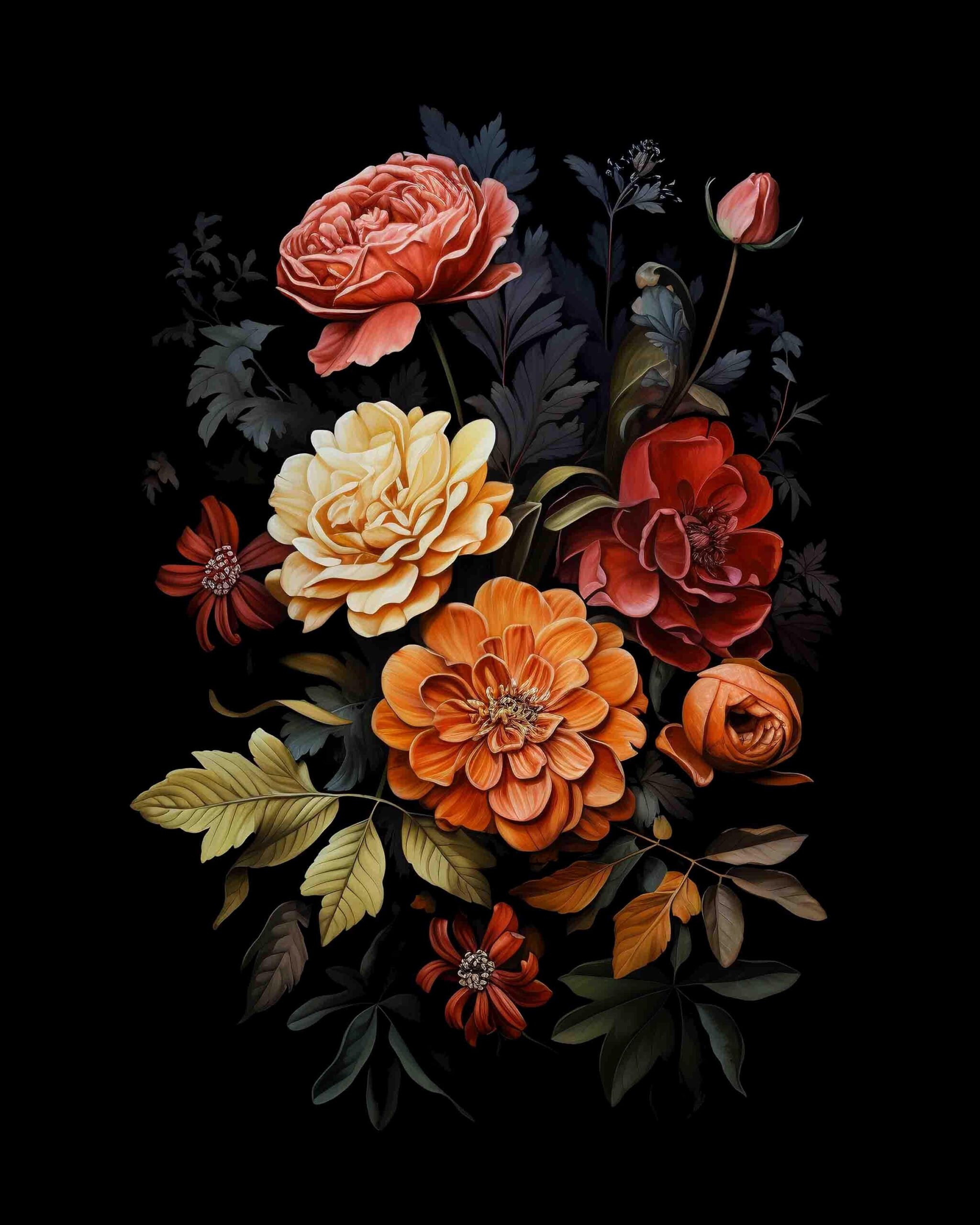 Dark Floral Bouquet Watercolor Art Printable