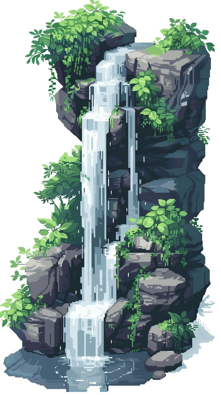 SPLASH of Color: Epic Pixel Art Waterfall Wallpaper