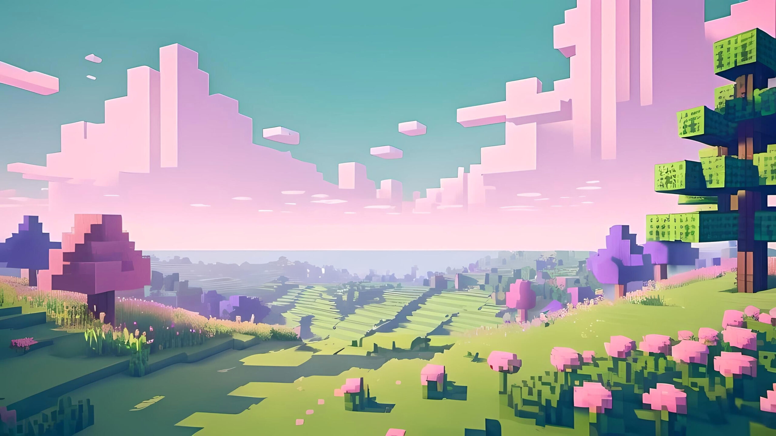 Pixel Paradise: 4K Pastel Meadow Wallpaper for Gamers