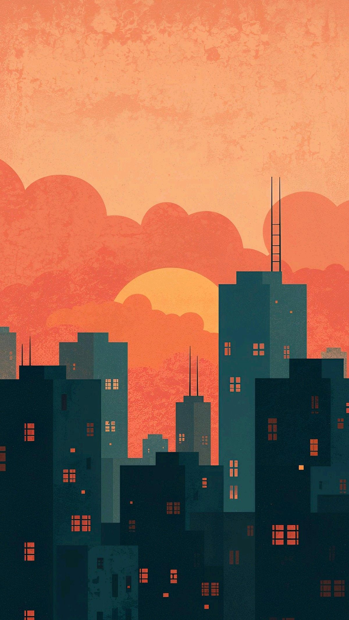 City of Lines: Minimalist Geometric Cityscape at Sunrise