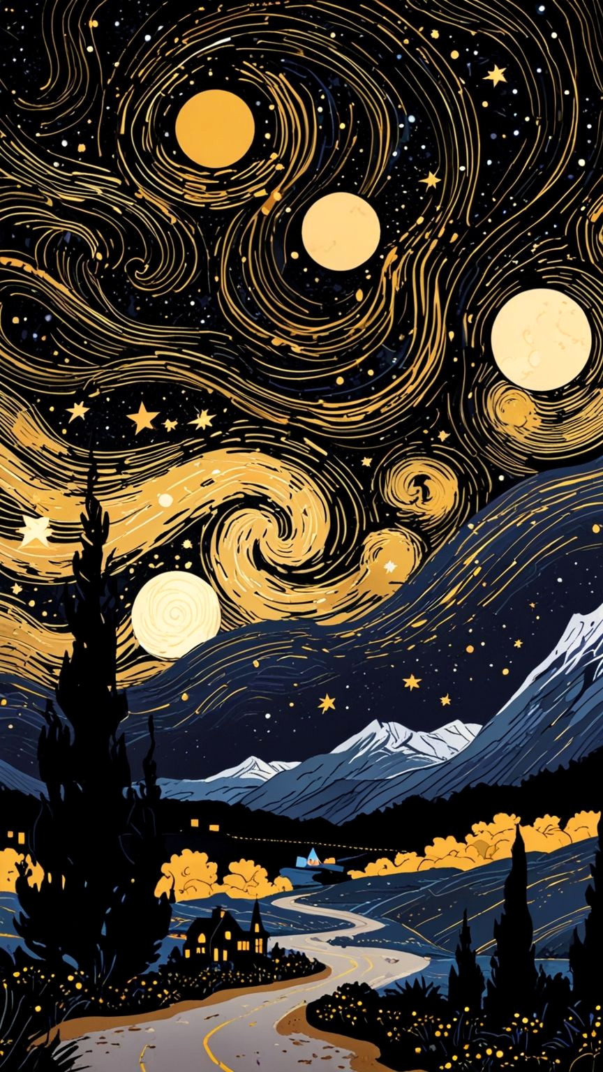 Cosmic Night Sky Wallpapers Inspired by Van Gogh