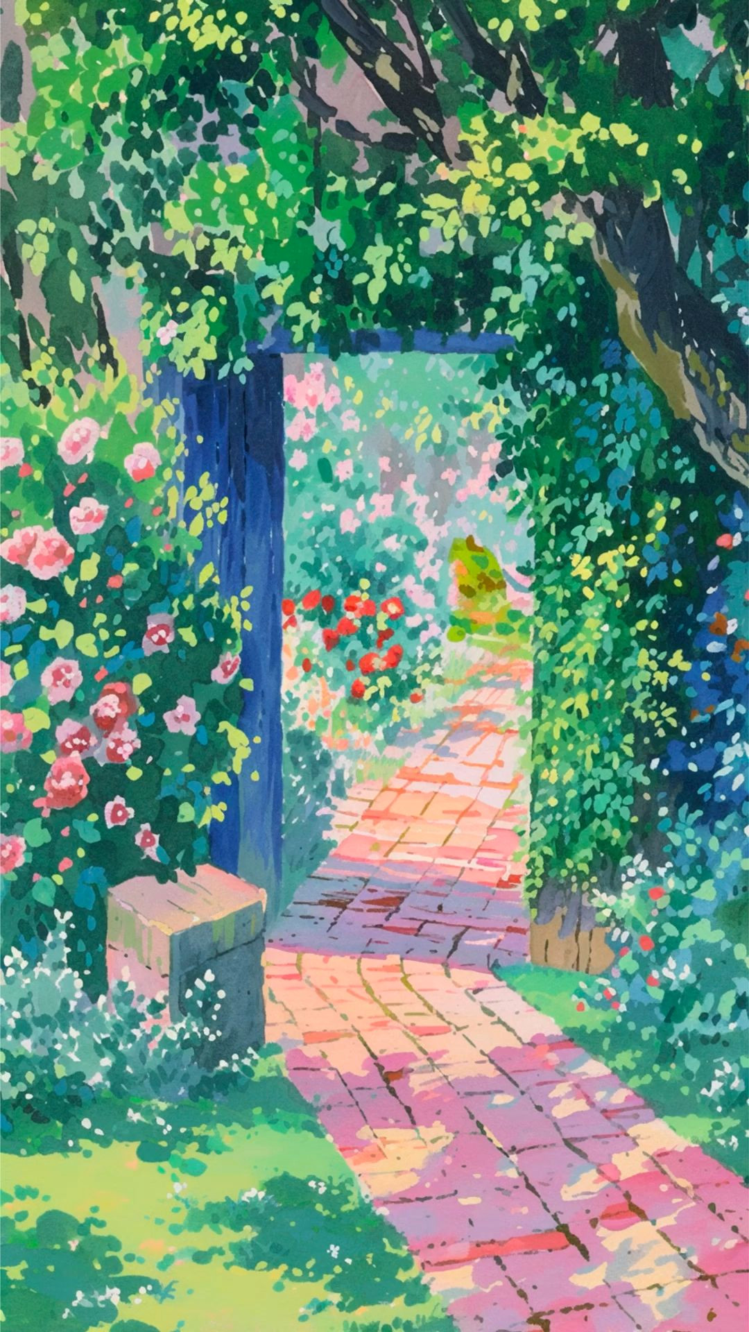 Vibrant Floral Oasis: Whimsical Studio Ghibli-Inspired Wallpaper