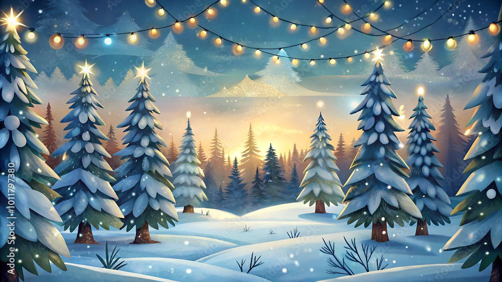 Magical Snowy Winter Wonderland at Sunset