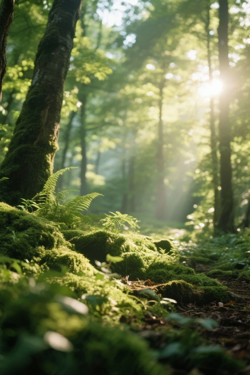 Bright Sunshine in a Tranquil Forest