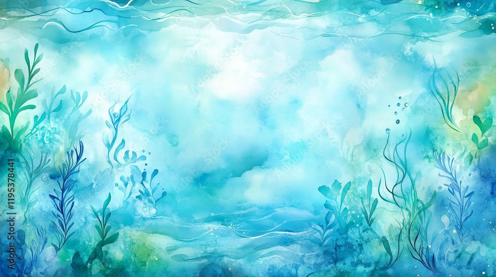 Vibrant Ocean Oasis: Soft Blues & Colorful Seaweed Stock Illustration