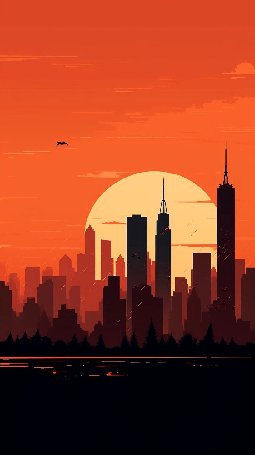 Vibrant NYC Sunset Wallpaper | Minimalist Skyline Designs