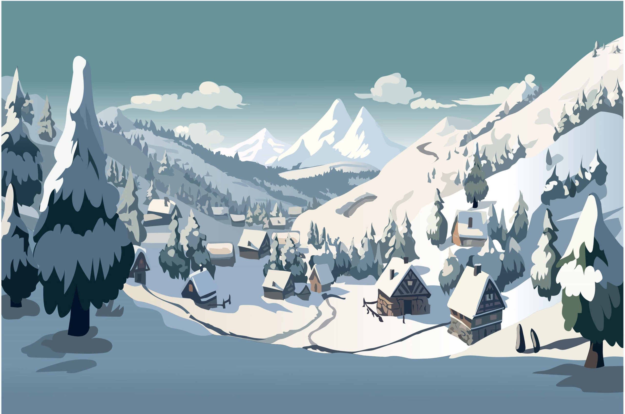 Winter Wonderland Village Backdrop