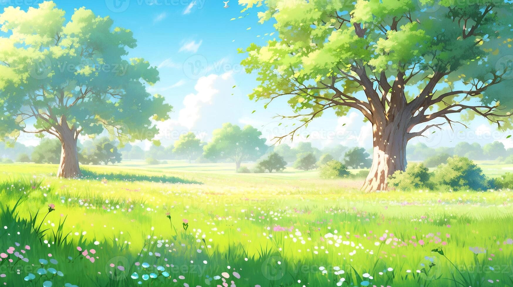 Vibrant Countryside Scene: Sunny Meadow Bliss