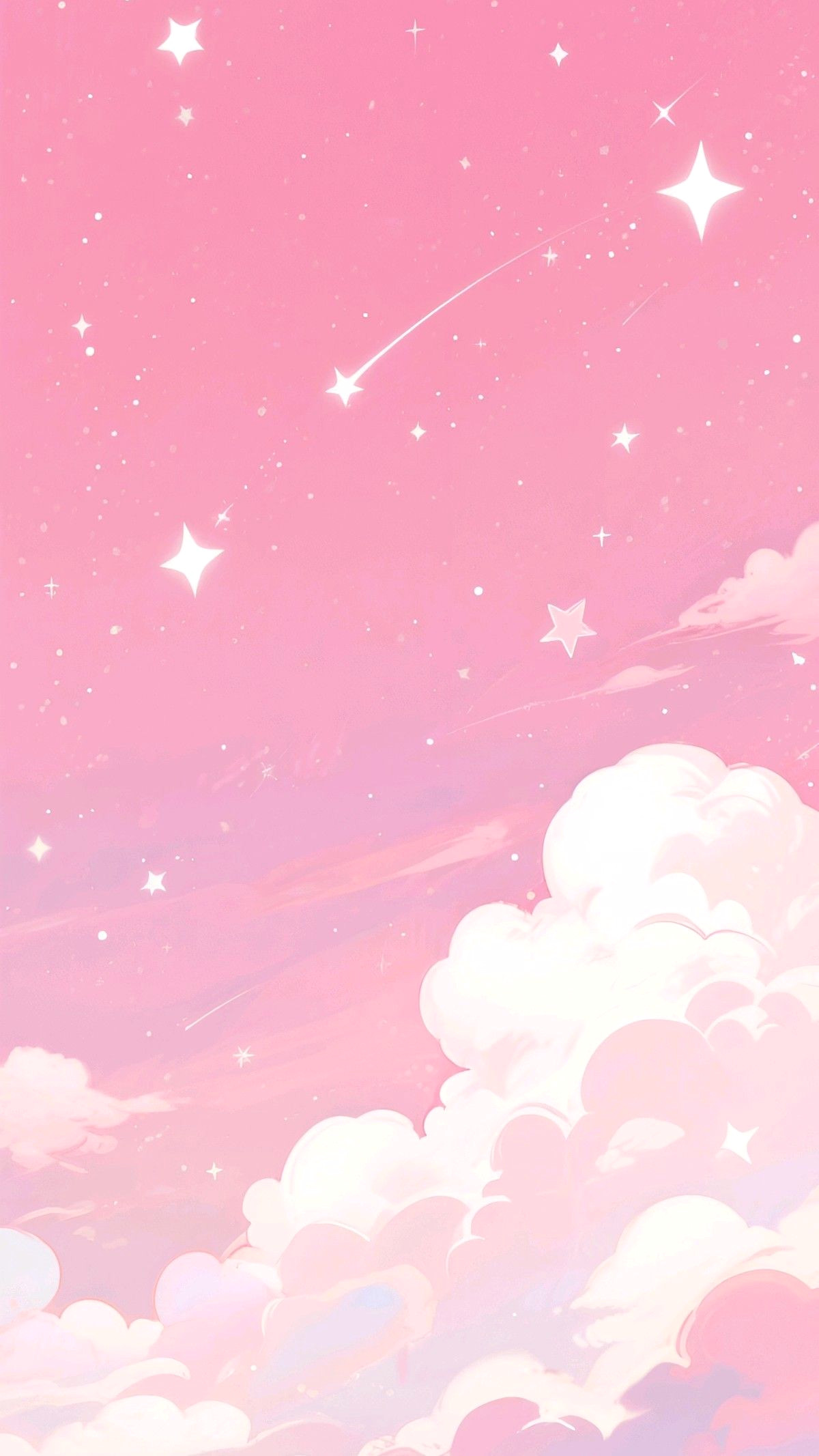 Soft Pink Dreamscape Wallpaper: Fluffy Clouds & Twinkling Stars