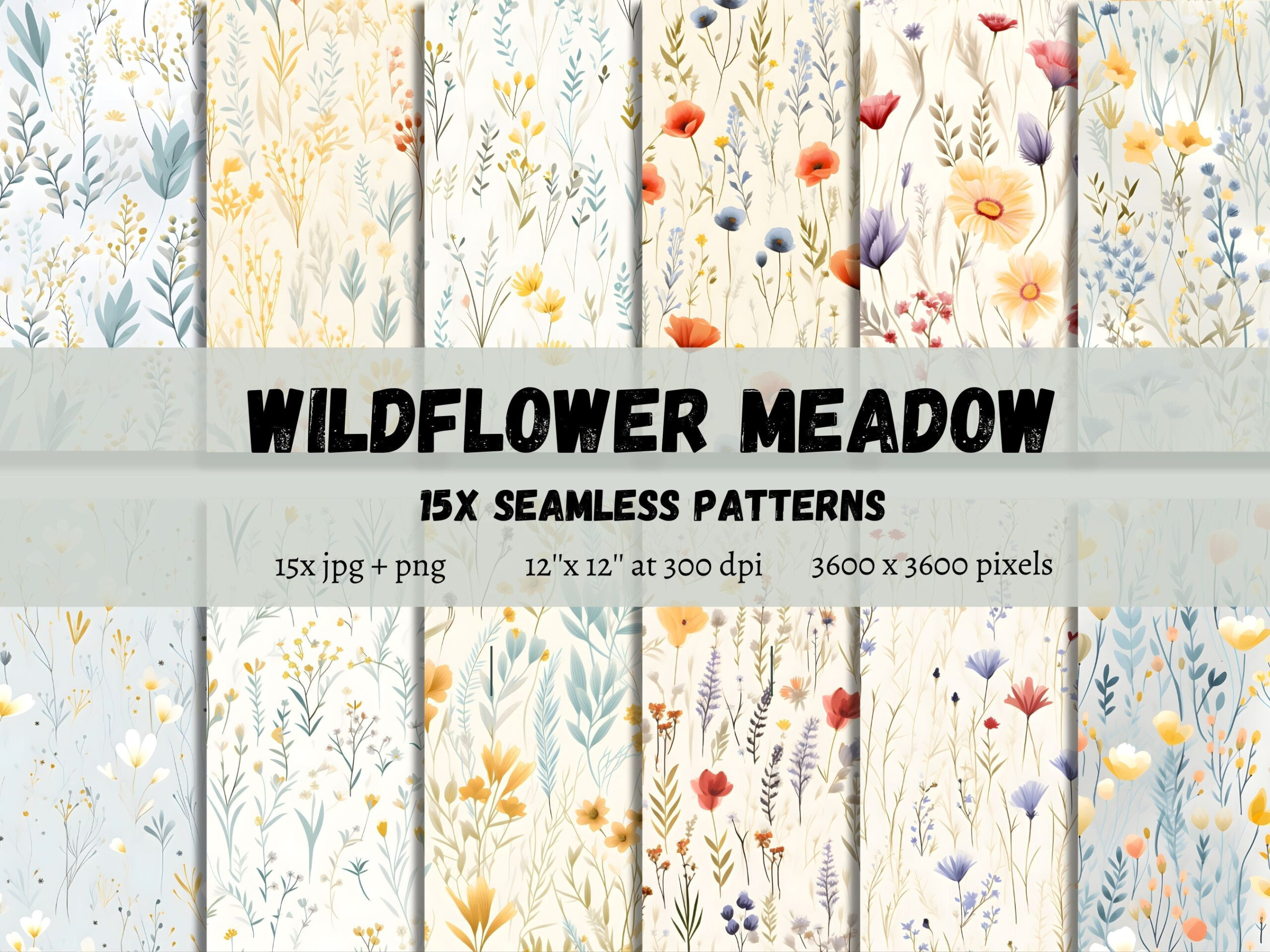 15 Stunning Wildflower Meadow Patterns — Instant Download