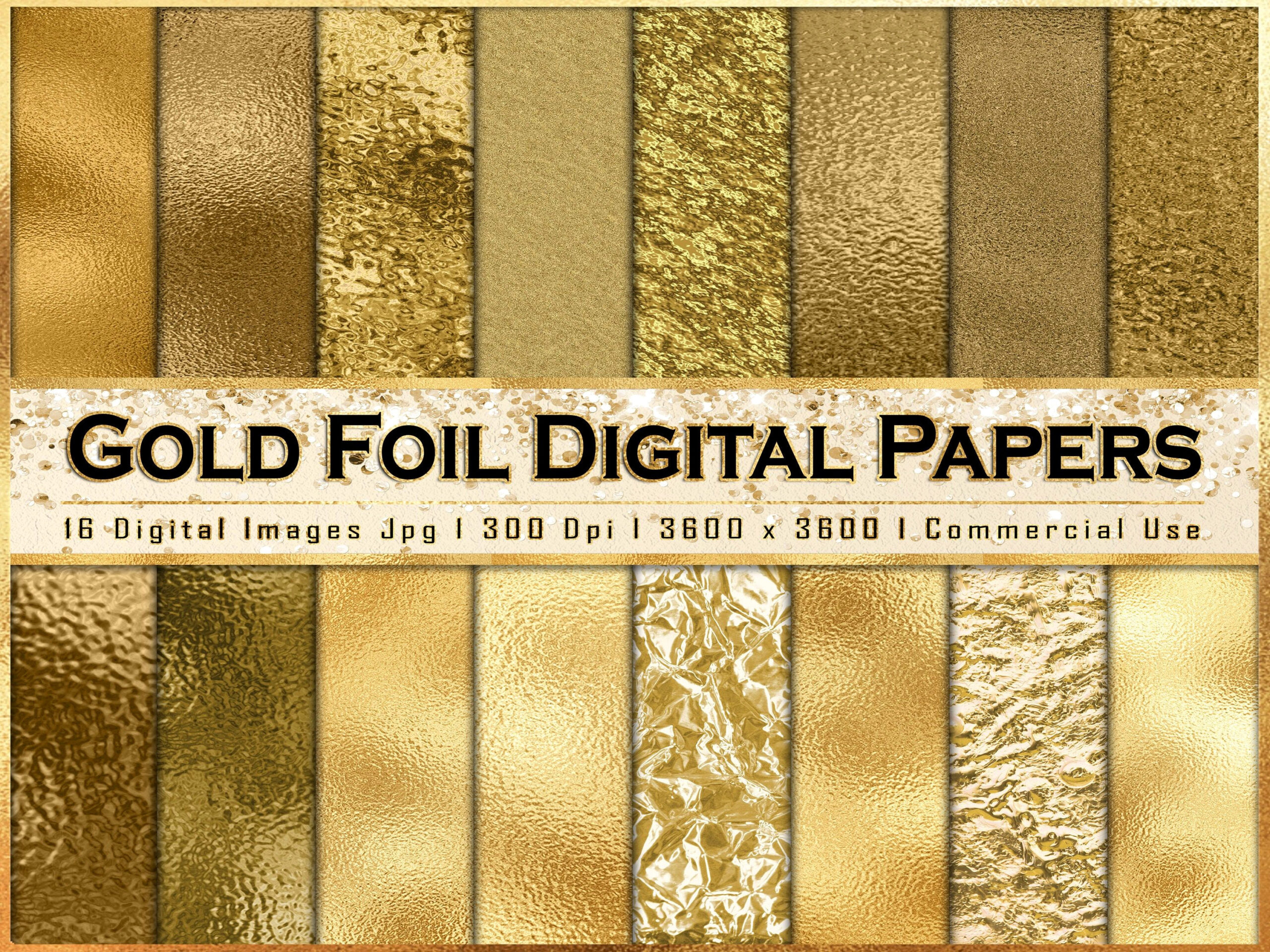 Golden Glitter Texture Pack | 16 Digital Papers for Commercial Use