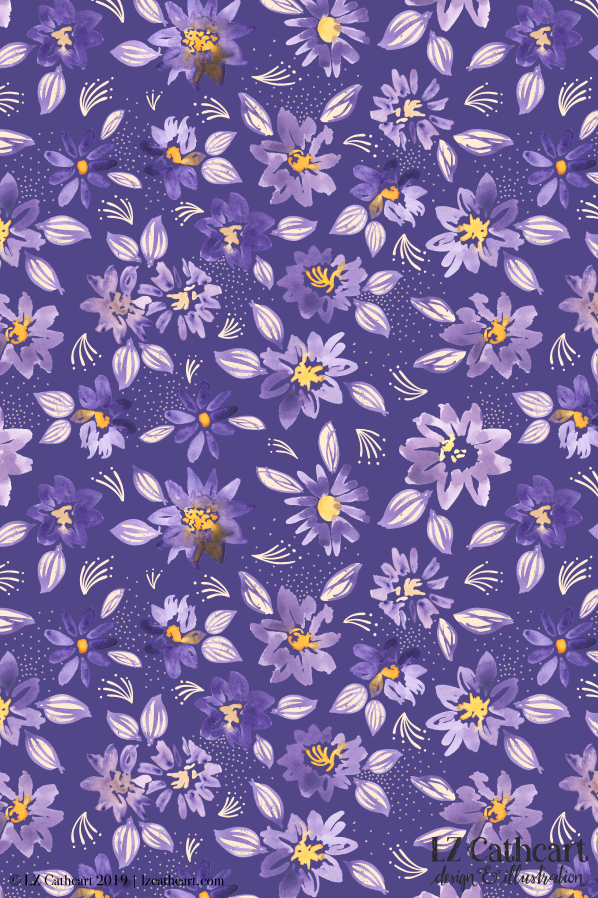 Rich Plum Blooms Watercolor Magic