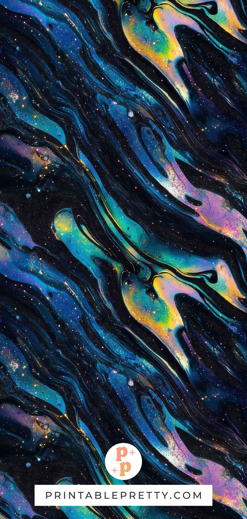Glittery Cosmic Swirls in Deep Space Blue