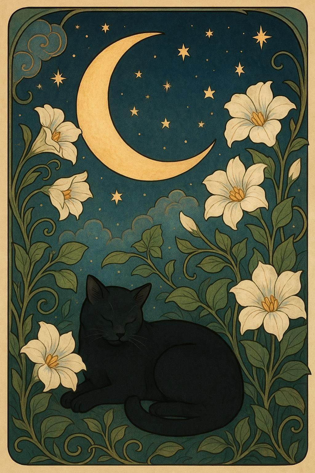 Enchanting Black Cat Under the Crescent Moon