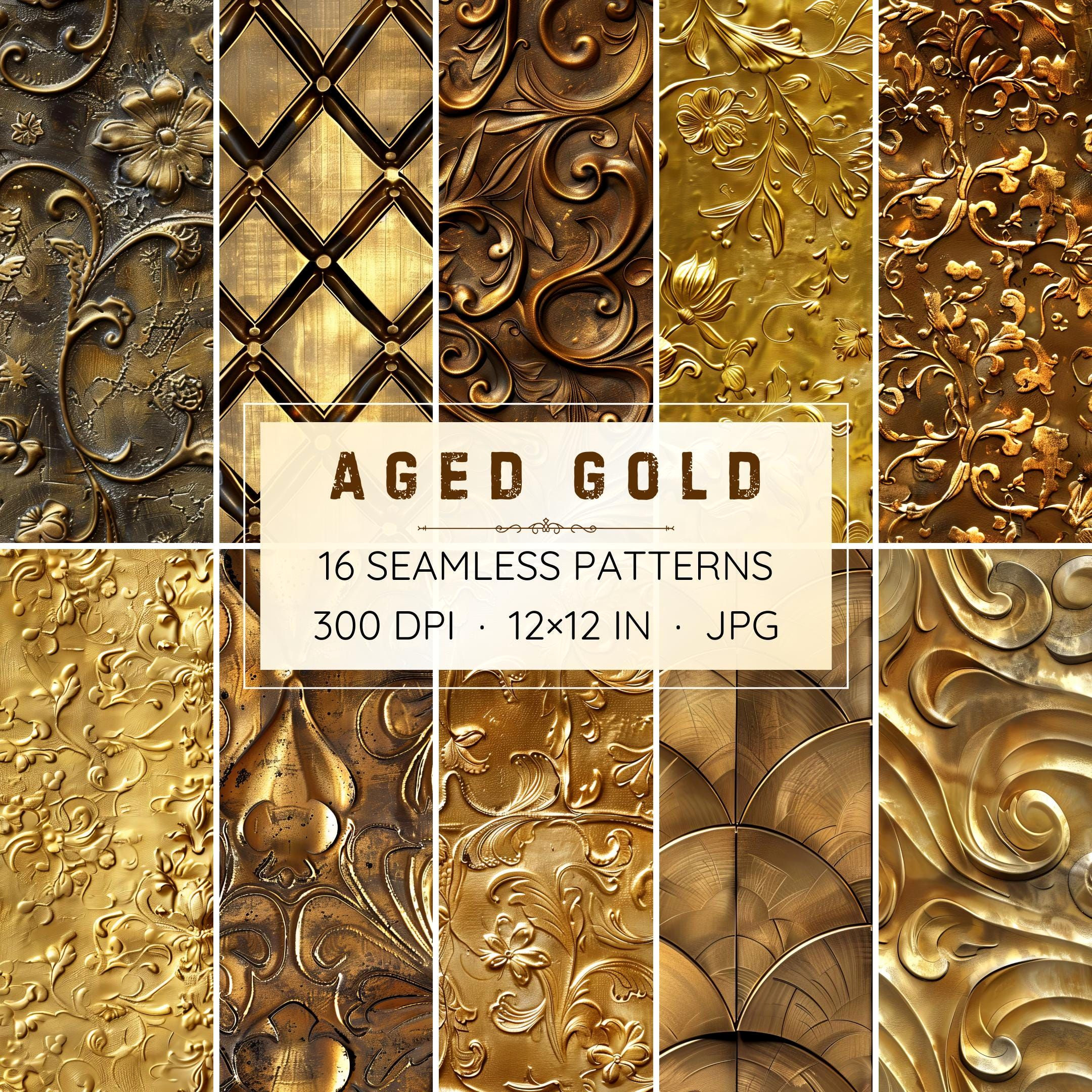 16 Aged Gold Patterns: Instant Download