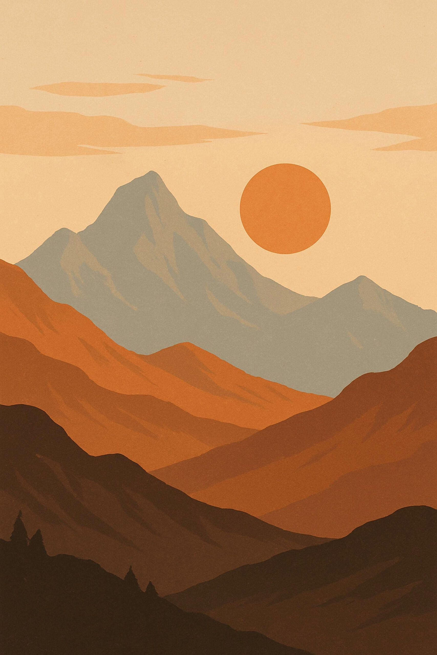 Warm Golden Sunset Mountain Print