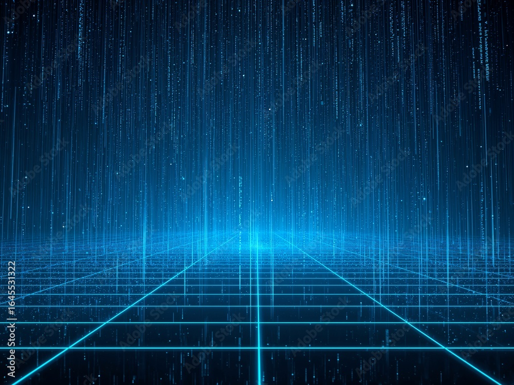 Glowing Blue Data Rain: Free Futuristic Virtual Landscape Download