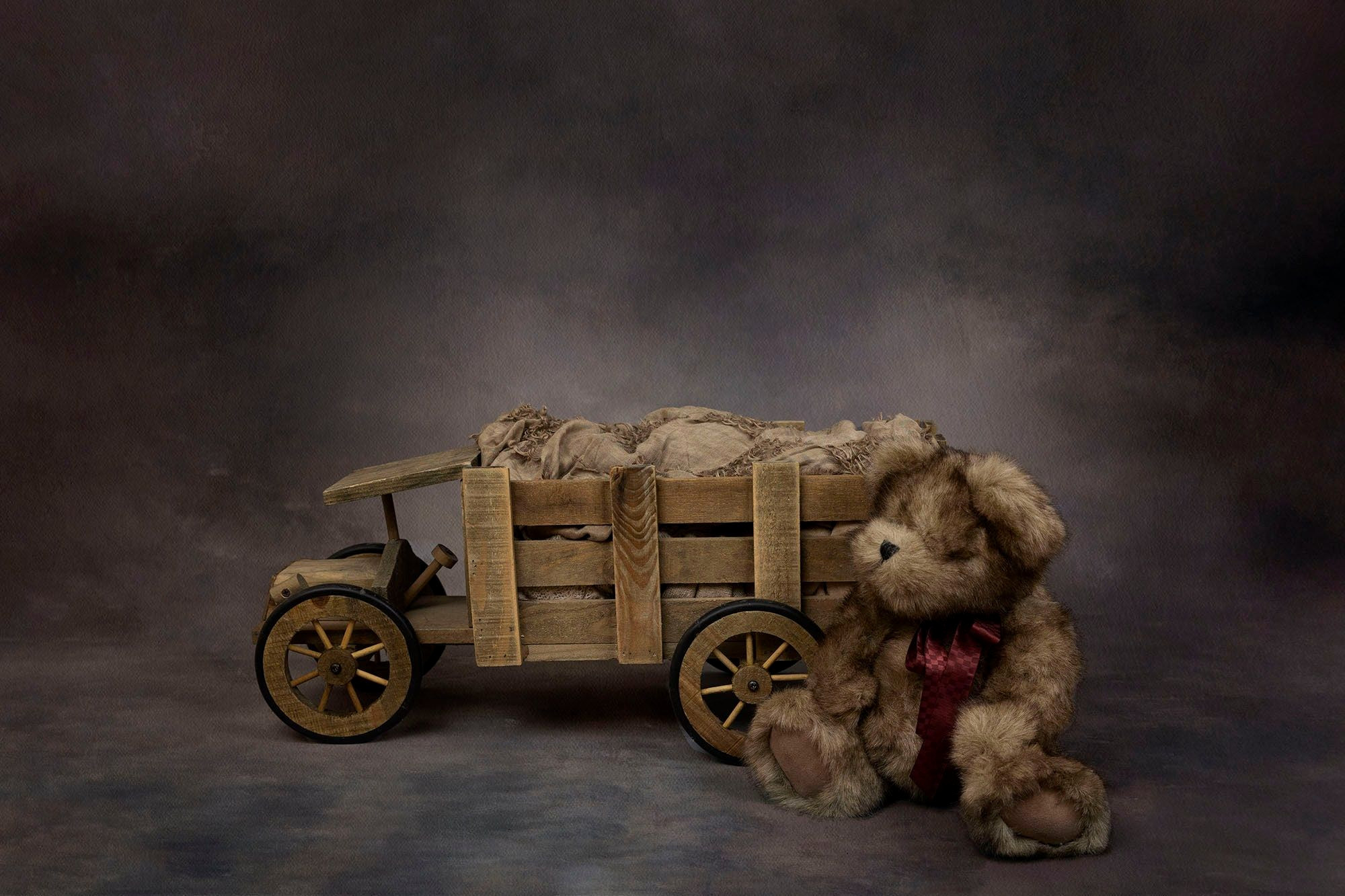 Cozy Rustic Newborn Backdrop: Vintage Truck and Bear for Baby Boy or Girl