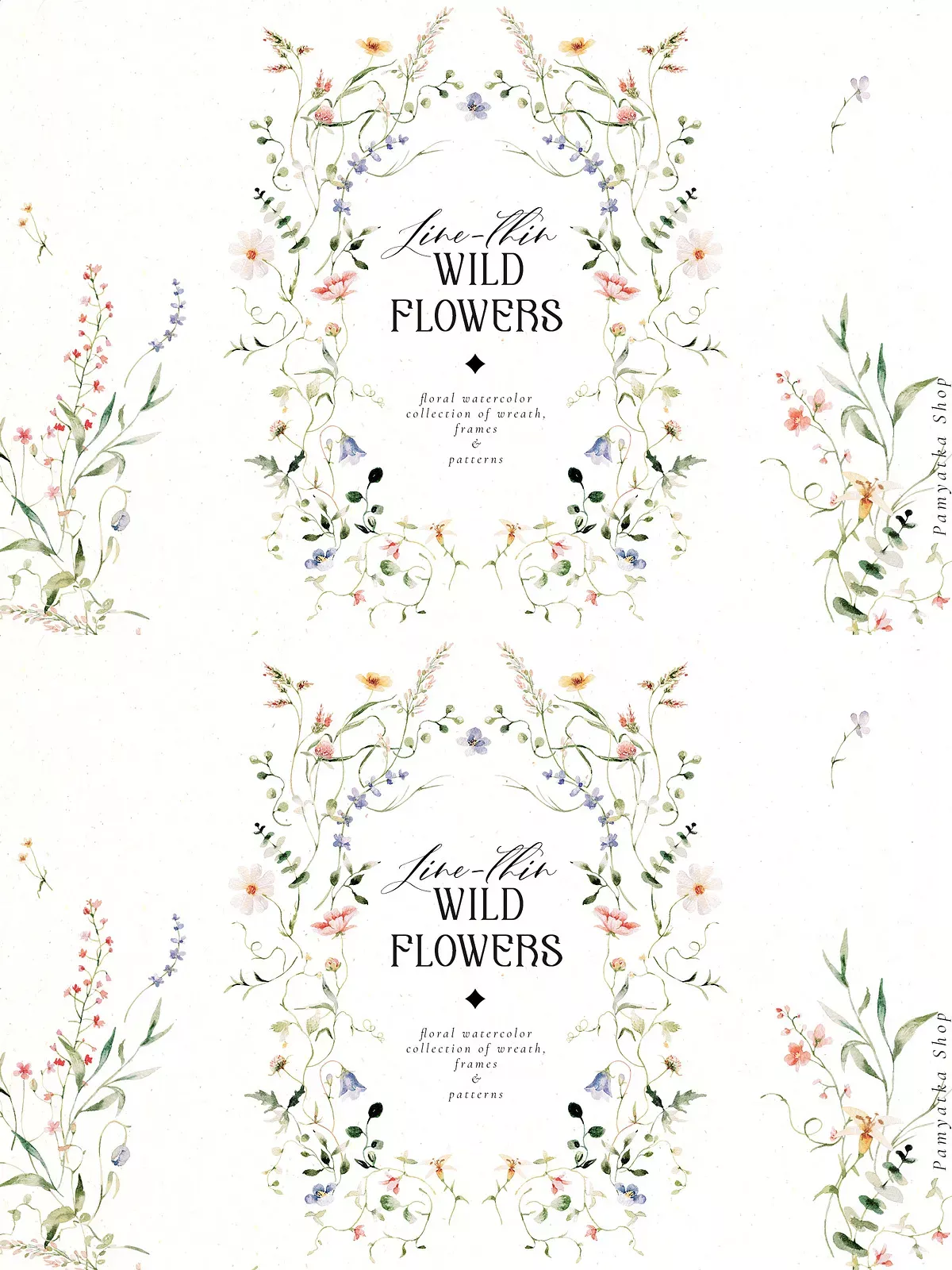 Delicate Watercolor Wildflowers in Thin Lines